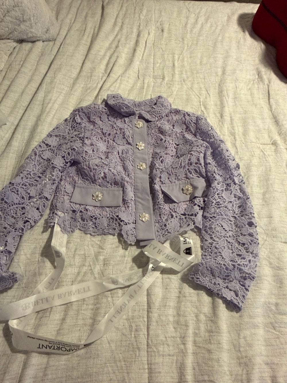 Lavender Lace Button-Front skirt set with Floral Accent - Picture 4 of 6
